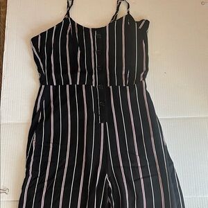 Garage Black Jumpsuit with Pink & White Pinstripes